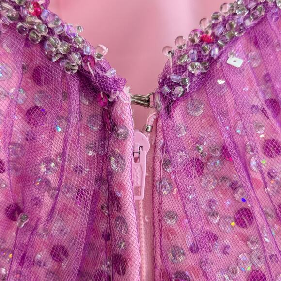 Vintage Prom Dress Maxi Ball Gown 2 Pink Princess Tulle Fairy Glam Purple Sequin - Picture 9 of 16